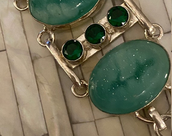 Green Druzy Bracelet & Chrome Diocside Handcrafted Sterling Silver Jewelry. India. Free Shipping !