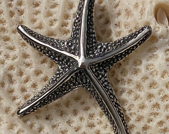 Beautiful New ! Solid Sterling Silver Starfish Pendant 2 X 2.5 .Free Plated Sterling Silver Chain 18". Free shipping !