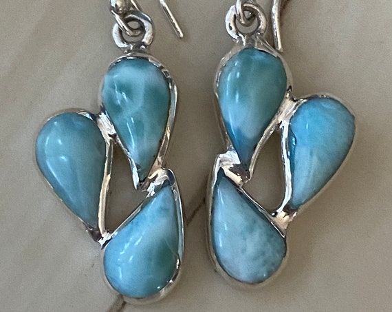 Larimar Dangling Earrings. The Caribbean Gemstone. 925 Sterling Silver