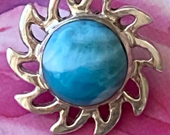 New! Caribbean Gemstone Larimar Pendant 925 Sterling Silver. Handcrafted.Free Plated Sterling Silver Chain 24".Free Shipping