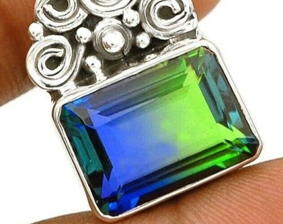 20CT Tourmaline Quartz 925 Solid Sterling Silver Pendant Jewelry. Free Chain 18". Free shipping