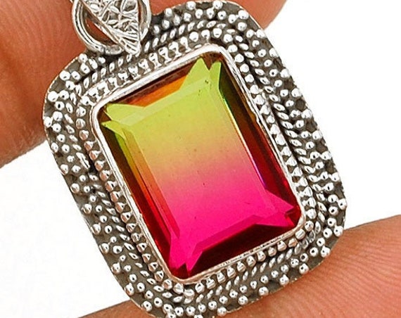 14CT Tourmaline Quartz 925 Solid Sterling Silver Pendant Jewelry. Free Chain 18". Free shipping