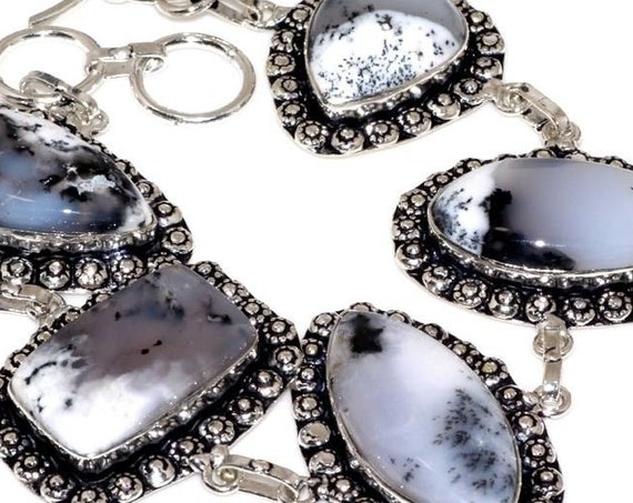 Dendritic Opal 925 Sterling Silver Plated Bracelet 9"