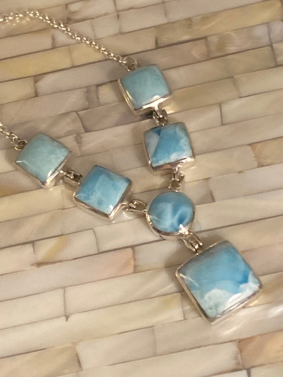 Larimar Necklace Gemstone Handmade 925 Sterling Silver 18"