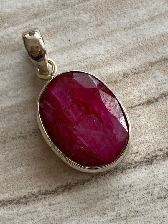 Kashimier Indian Red Ruby Gemstone Pendant. Handcrafted. 925 Sterling silver