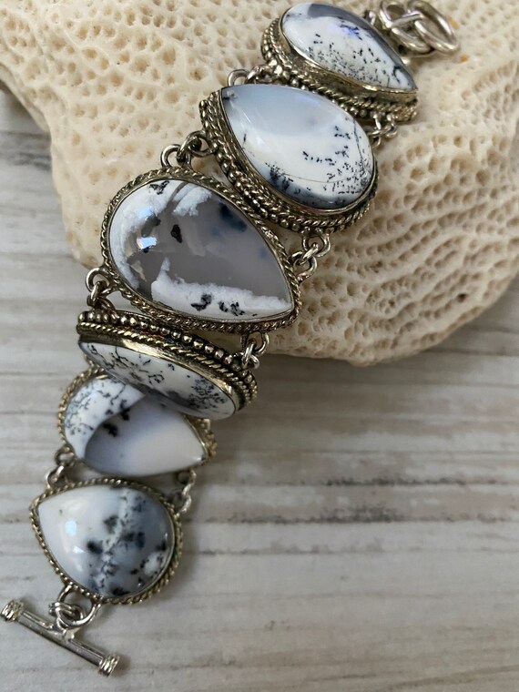New ! Gemstone Handmade Dendrite Opal Jewelry India Bracelet Sterling Silver 7-8"