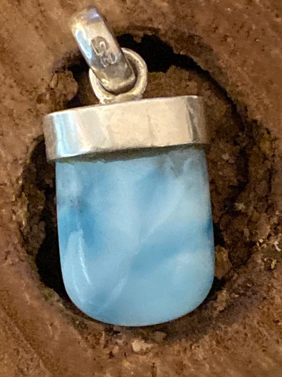 New! Caribbean Gemstone Larimar Pendant 925 Sterling Silver. Handcrafted.Free Plated Sterling Silver Chain 24".Free Shipping