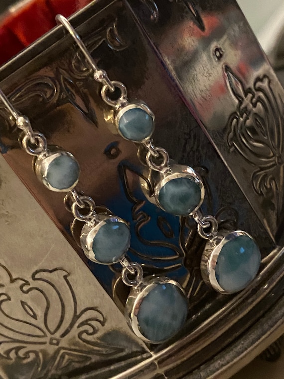 Larimar Dangling Earrings. The Caribbean Gemstone. 925 Sterling Silver