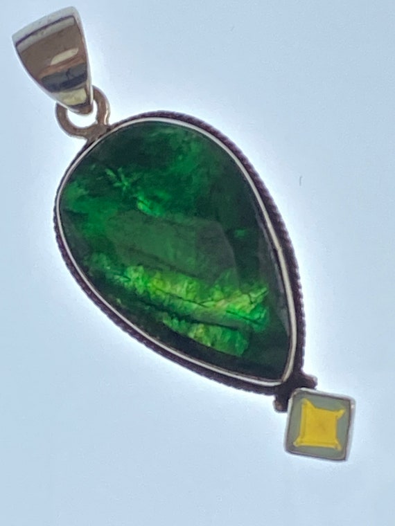 Natural Emerald & Opalite Pendant Handcrafted India 925 Sterling Silver