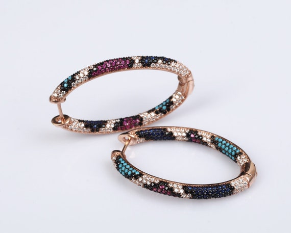 Fine Jewelry* Hoops Earrings White Topaz, Turquoise, Sapphire & Ruby Rose Gold