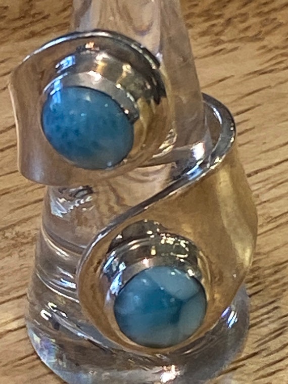 Larimar Circle Stone Ring .Sterling Silver. Adjustable Free Shipping!
