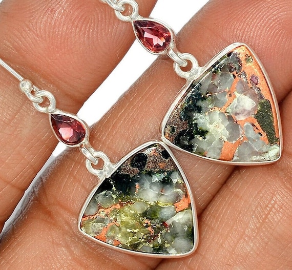 Rare Copper Agate -Real 925 Sterling Silver Dandle Earrings Jewelry
