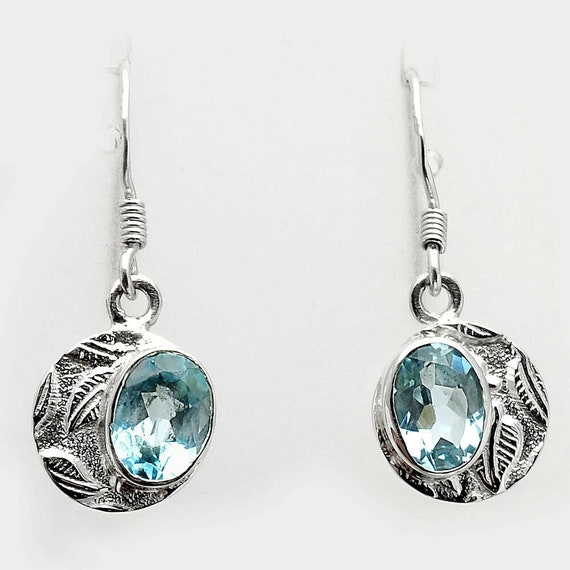 Natural Sky Blue Topaz 925 Sterling Silver Handmade Earrings Jewelry. Free Shipping