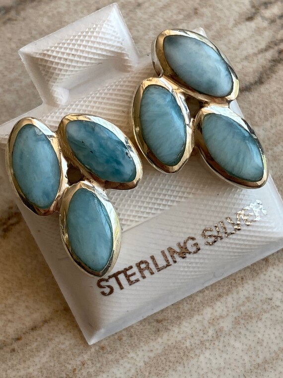 Larimar stud Earrings. Flower Petals. Handcrafted. 925 Sterling silver.