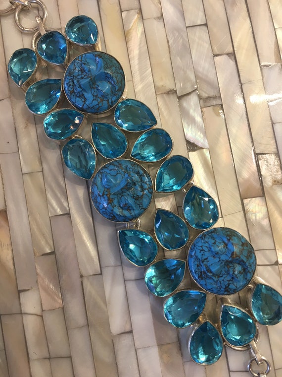 New ! Bracelet Turquoise and Blue Topaz. Handcrafted Jewelry . Gemstones