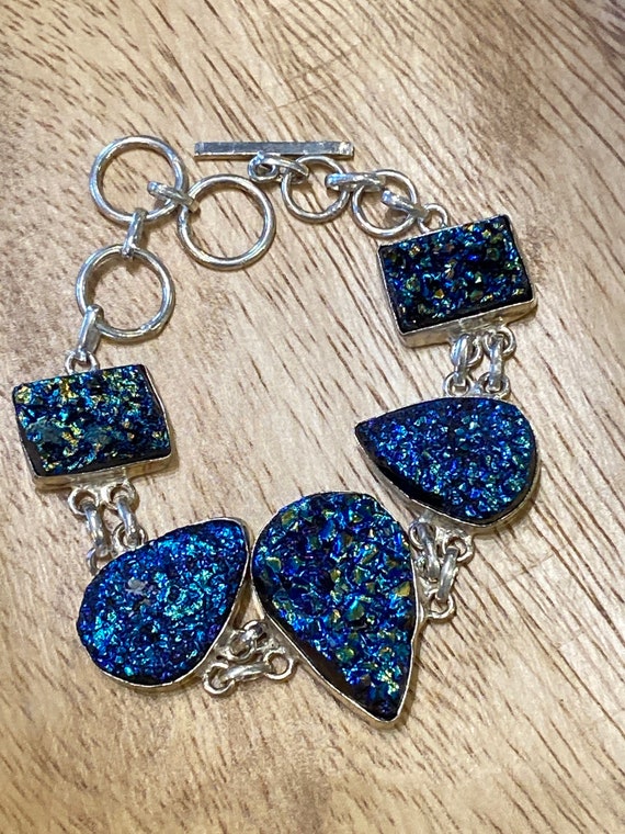 Druzy Deep in Titanium Bracelet Handcrafted Sterling Silver Jewelry. India. Free Shipping !