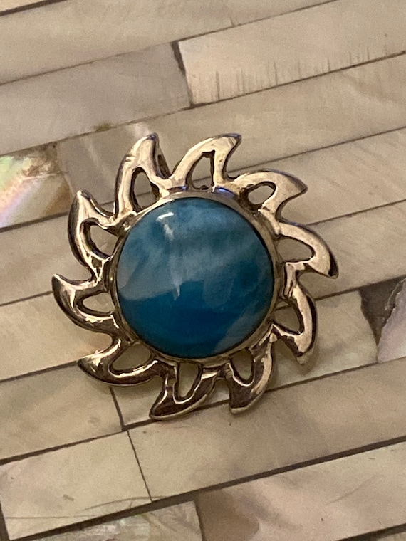 Larimar. Turquoise Stone of the Caribbean. Larimar Pendant. Sun. Free shipping !