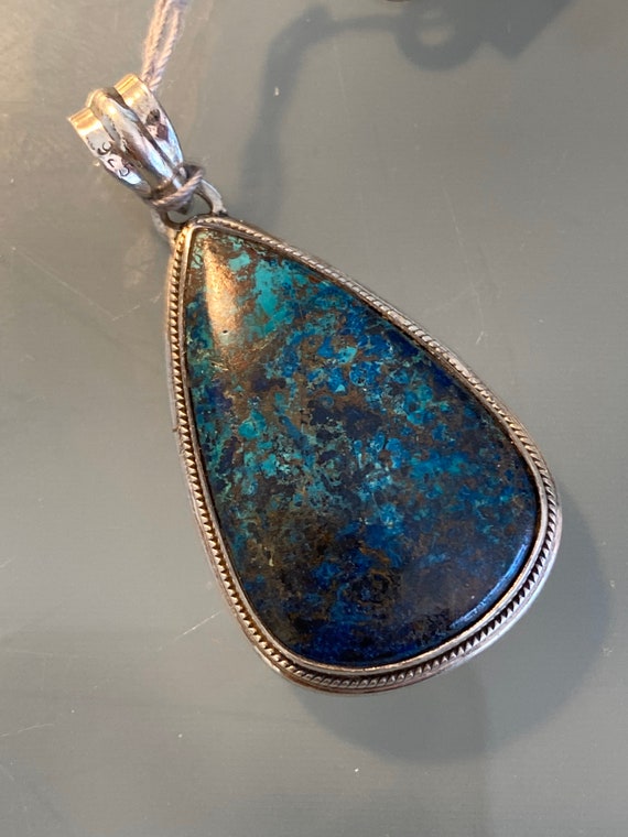 Natural Chrysocolla Pendant Handcrafted India 925 Sterling Silver