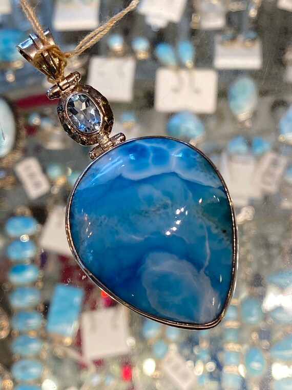 Larimar & Blue Topaz Pendant Sterling Silver Free 24" Chain! Free shipping !