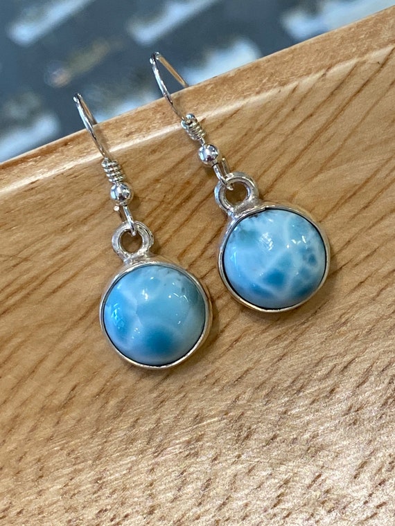 Larimar Circle Dangling Earrings.Sterling Silver. Free Shipping!!