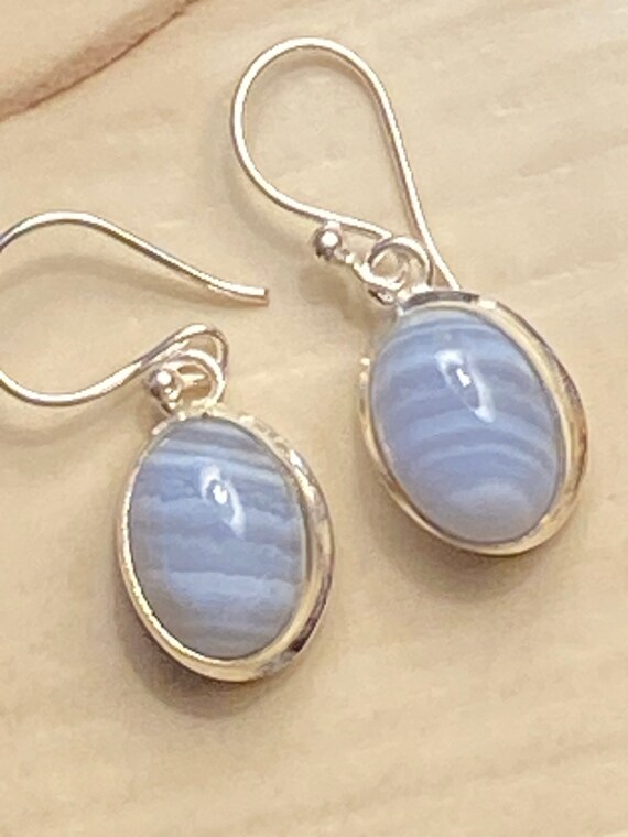 Blue lace Agate Gemstone Earrings Handcrafted 925 Sterling Silver