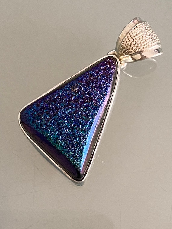 Natural Agate Druzy Pendant Handcrafted India 925 Sterling Silver