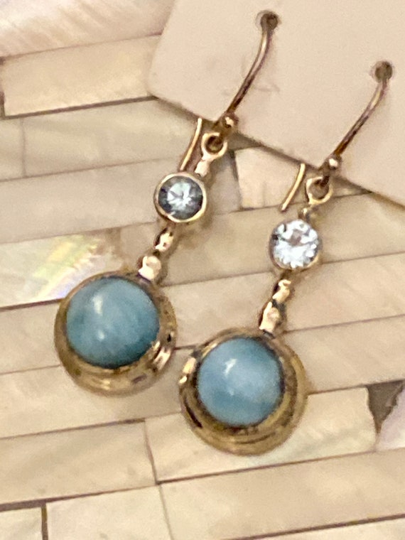 Larimar the Caribbean Gemstone & Blue Topaz Dangling Earrings. Handcrafted, 925 Sterling Silver