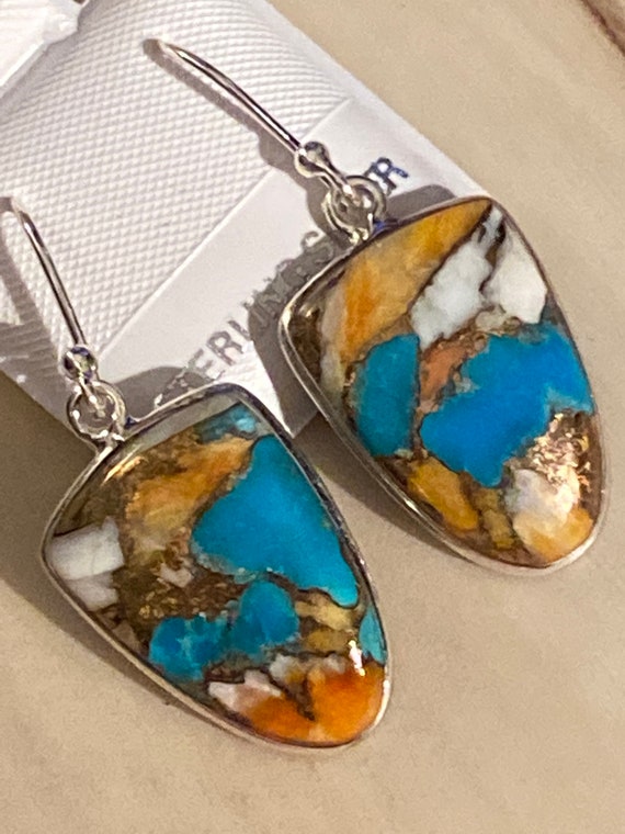 Spiny Oyster Gemstone Earrings Handcrafted 925 Sterling Silver
