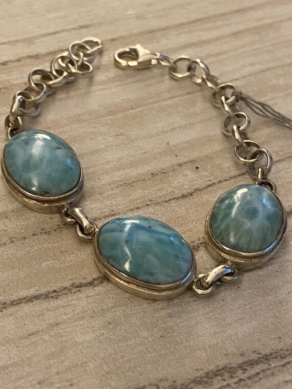 Handcrafted Larimar Caribbean Gemstone 925 Silver Fashion Jewelry Bracelet 7.5 -9 Inch