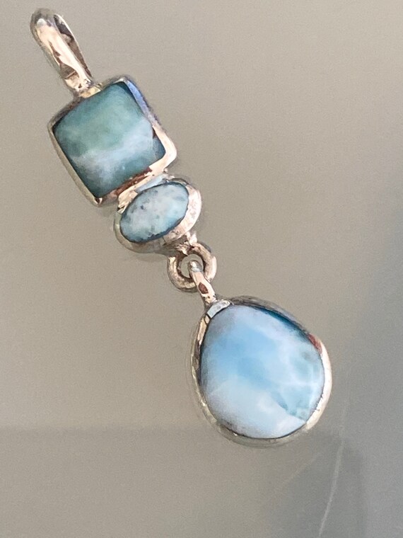 Caribbean Larimar Pendant 925 Sterling silver.Handcrafted.Free silver Plated chain. Free shipping
