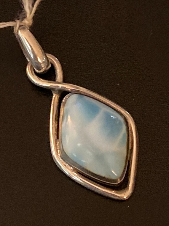 New! Caribbean Gemstone Larimar Pendant 925 Sterling Silver. Handcrafted.Free Plated Sterling Silver Chain 24".Free Shipping