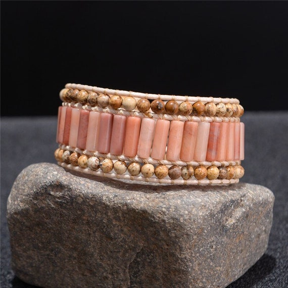 Handmade Bracelets Tube Shape Natural Coral Stone… - image 1