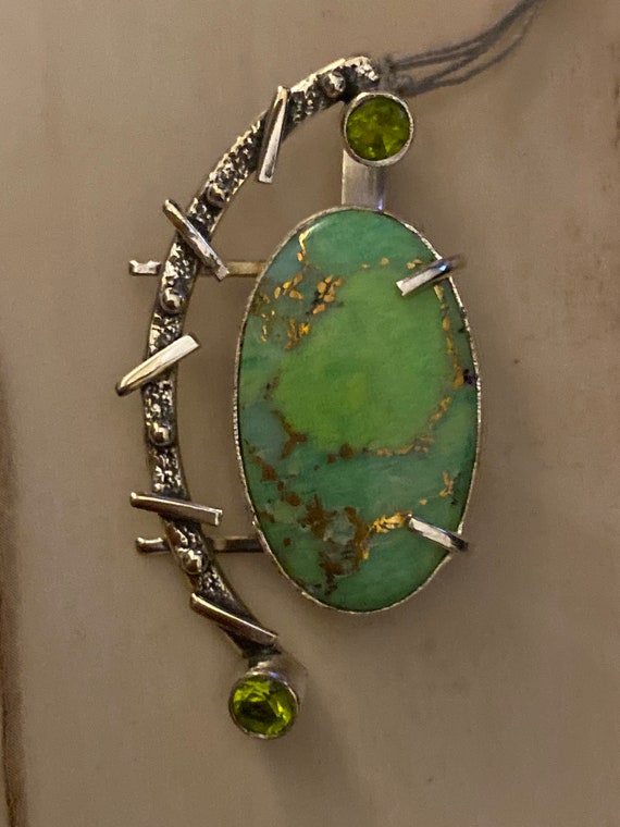 Cooper Green Turquoise 925 Sterling Silver Pendant. Free Chain 18". Free shipping