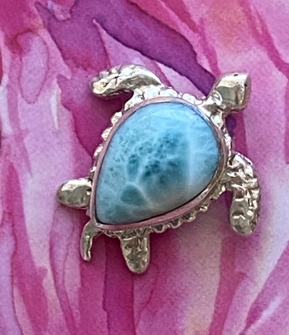 Turtle Pendant 925 Solid Sterling Silver & Caribbean Larimar Jewelry