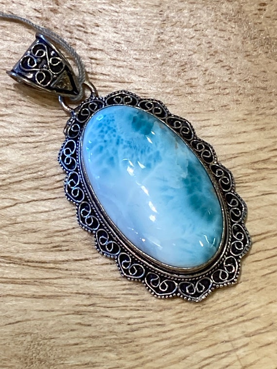 Caribbean Larimar Pendant 925 Sterling silver.Handcrafted.Free silver Plated chain. Free shipping