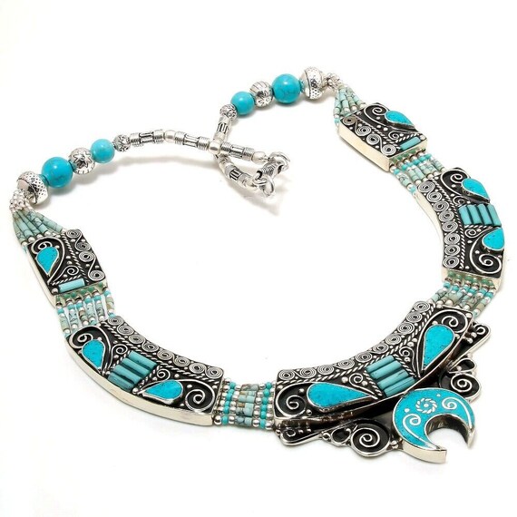 Tibetan Turquoise Handmade Fashion Gift Jewelry Nepali Necklace 18"
