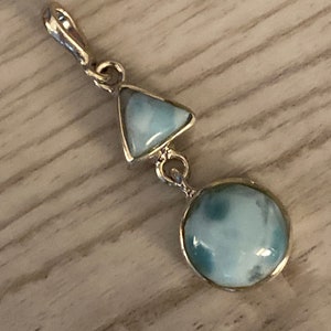 Caribbean Larimar Pendant 925 Sterling silver.Handcrafted.Free silver Plated chain. Free shipping