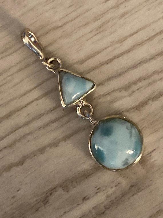 Caribbean Larimar Pendant 925 Sterling silver.Handcrafted.Free silver Plated chain. Free shipping