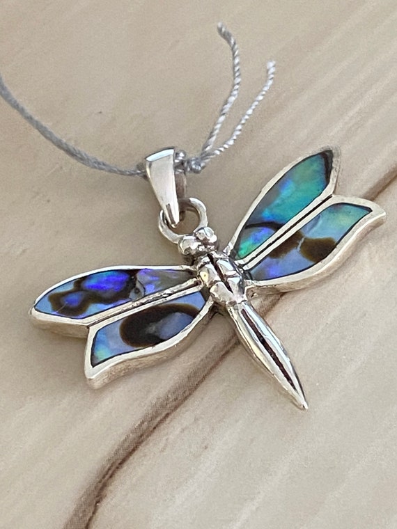 Abalone Shell Dragon Fly Pendant 925 Sterling Silver. Free Silver plated Chain! Free shipping !