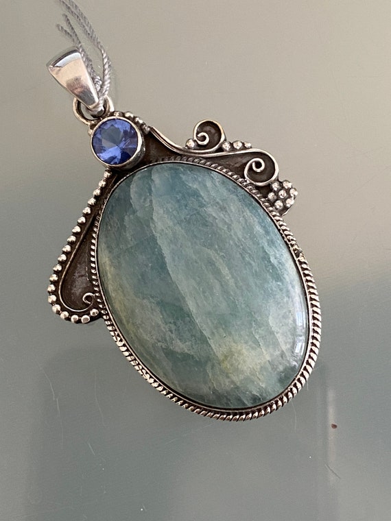 New Amazonite and Blue Topaz Pendant . Handcrafted .2 3/4”inches