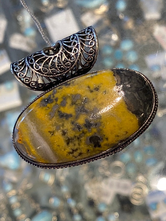Bumblebee jasper Pendant Sterling Silver Handcrafted. Free shipping and chain24”