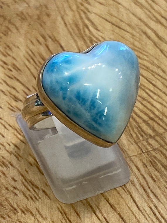 Larimar Stone Heart Ring .Sterling Silver. Size 7 Free Shipping!