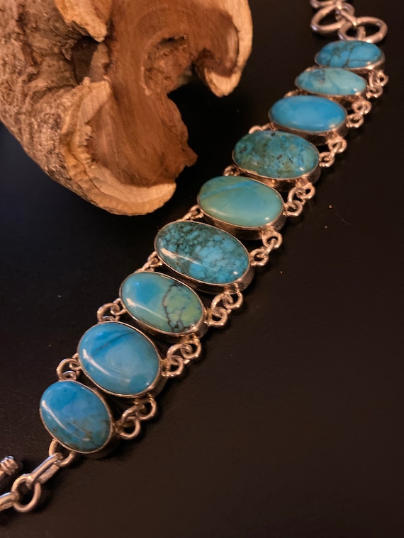 Handcrafted Turquoise Bracelet Solid Sterling silver.