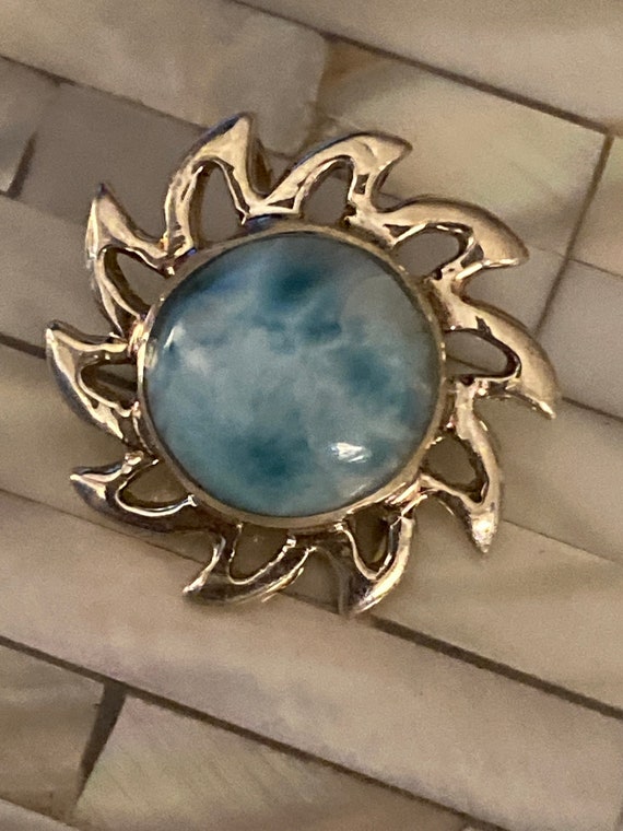Larimar. Turquoise Stone of the Caribbean. Larimar Pendant. Sun. Free shipping !