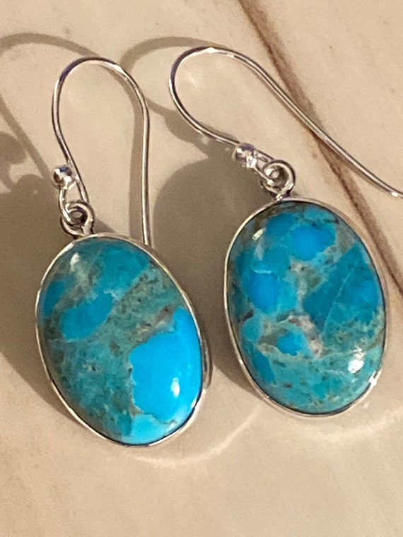 Turquoise Gemstone Earrings Handcrafted 925 Sterling Silver