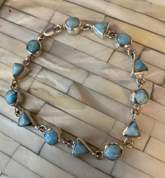 New! Handcrafted Larimar Caribbean Gemstone 925 Silver Fashion Jewelry Bracelet 7.5 -9 Inch