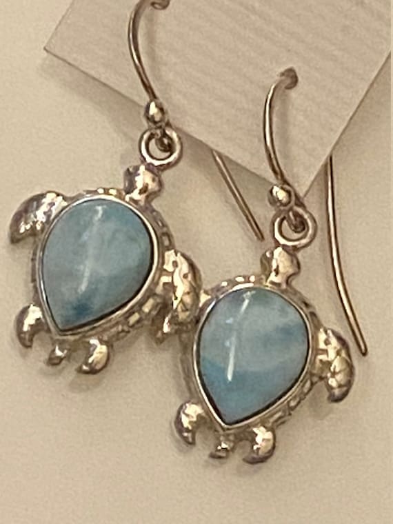 Larimar Turtle.Dangling Earrings.Sterling Silver.Free Shipping!!