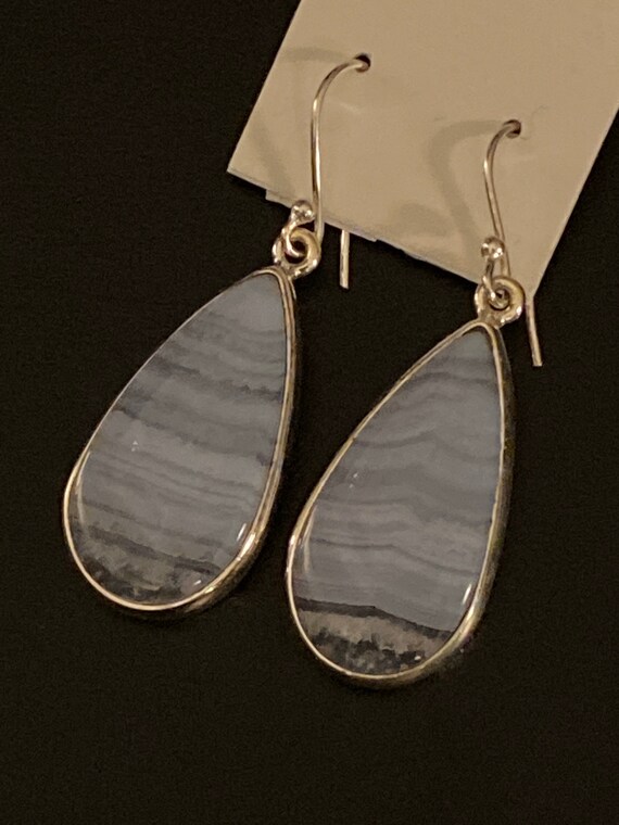 Blue Agate Lace Gemstone Earrings Handcrafted 925 Sterling Silver