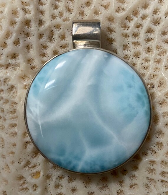 New! Caribbean Gemstone Larimar Pendant 925 Sterling Silver. Handcrafted.Free Plated Sterling Silver Chain 24".Free Shipping