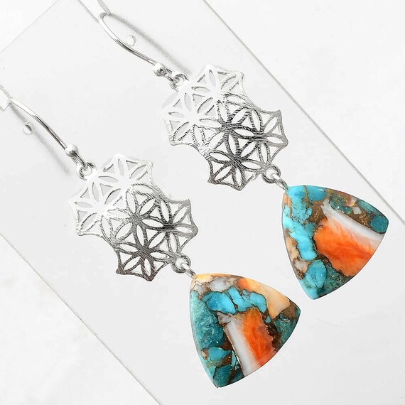 Spiny Oyster Turquoise - Arizona 925 Sterling Silver Earrings Jewelry